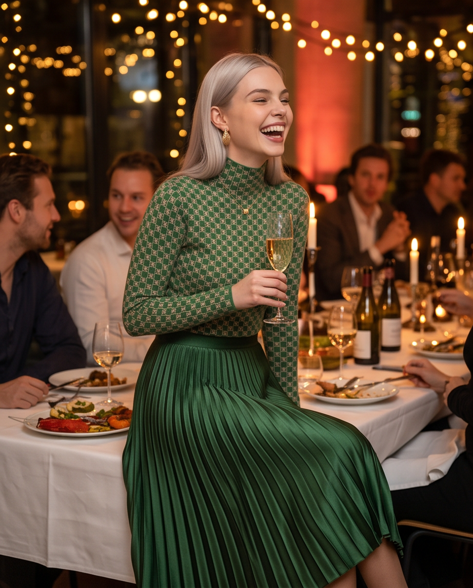 Green Monogram Jacquard Turtleneck Knit Sweater