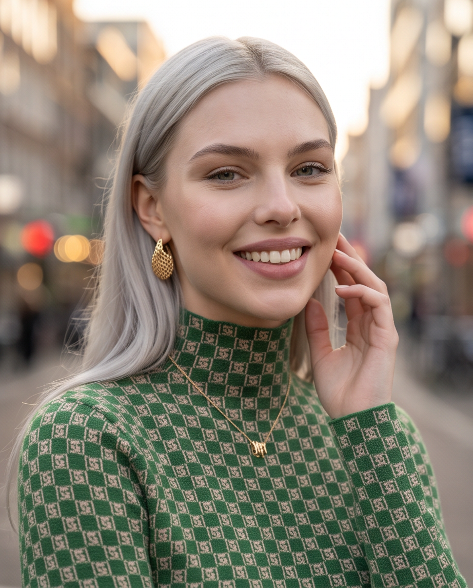 Green Monogram Jacquard Turtleneck Knit Sweater