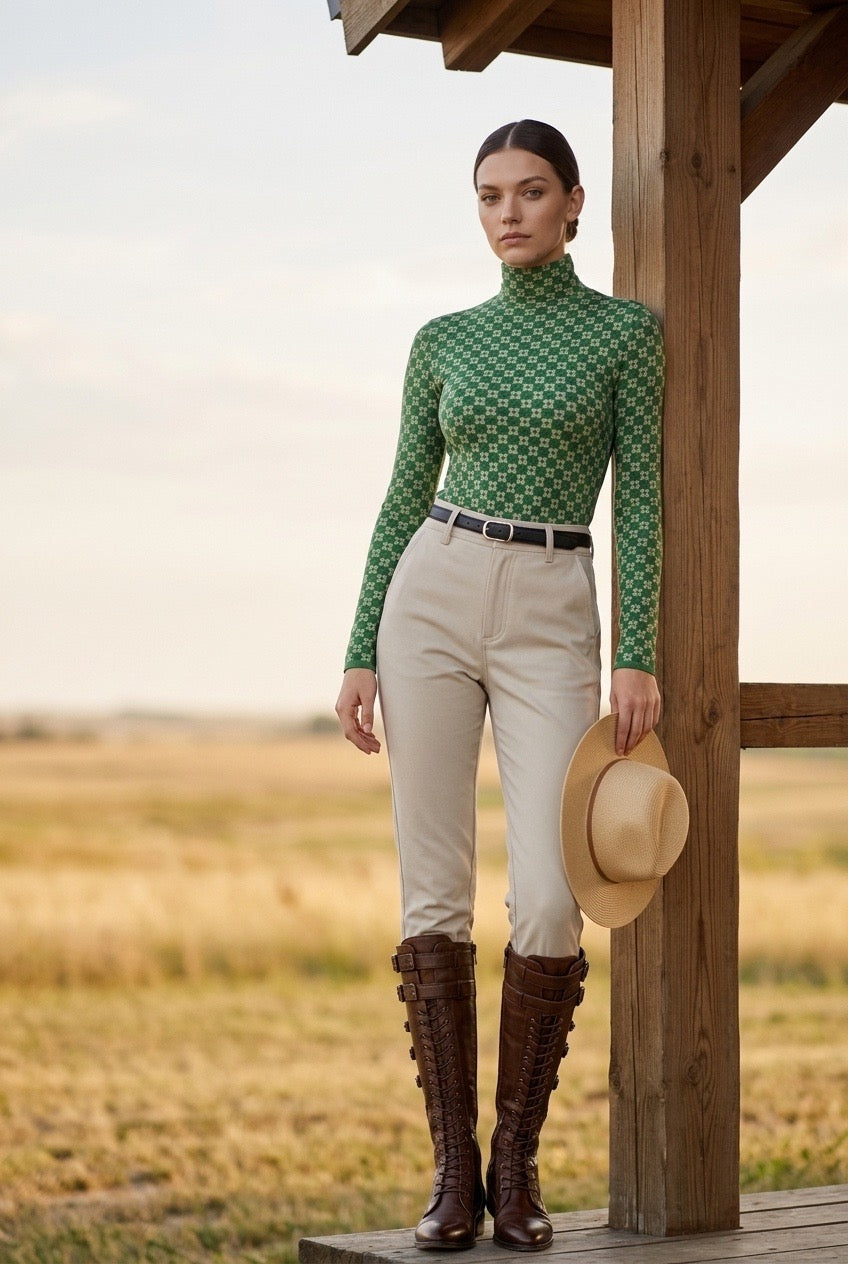Green Monogram Jacquard Turtleneck Knit Sweater