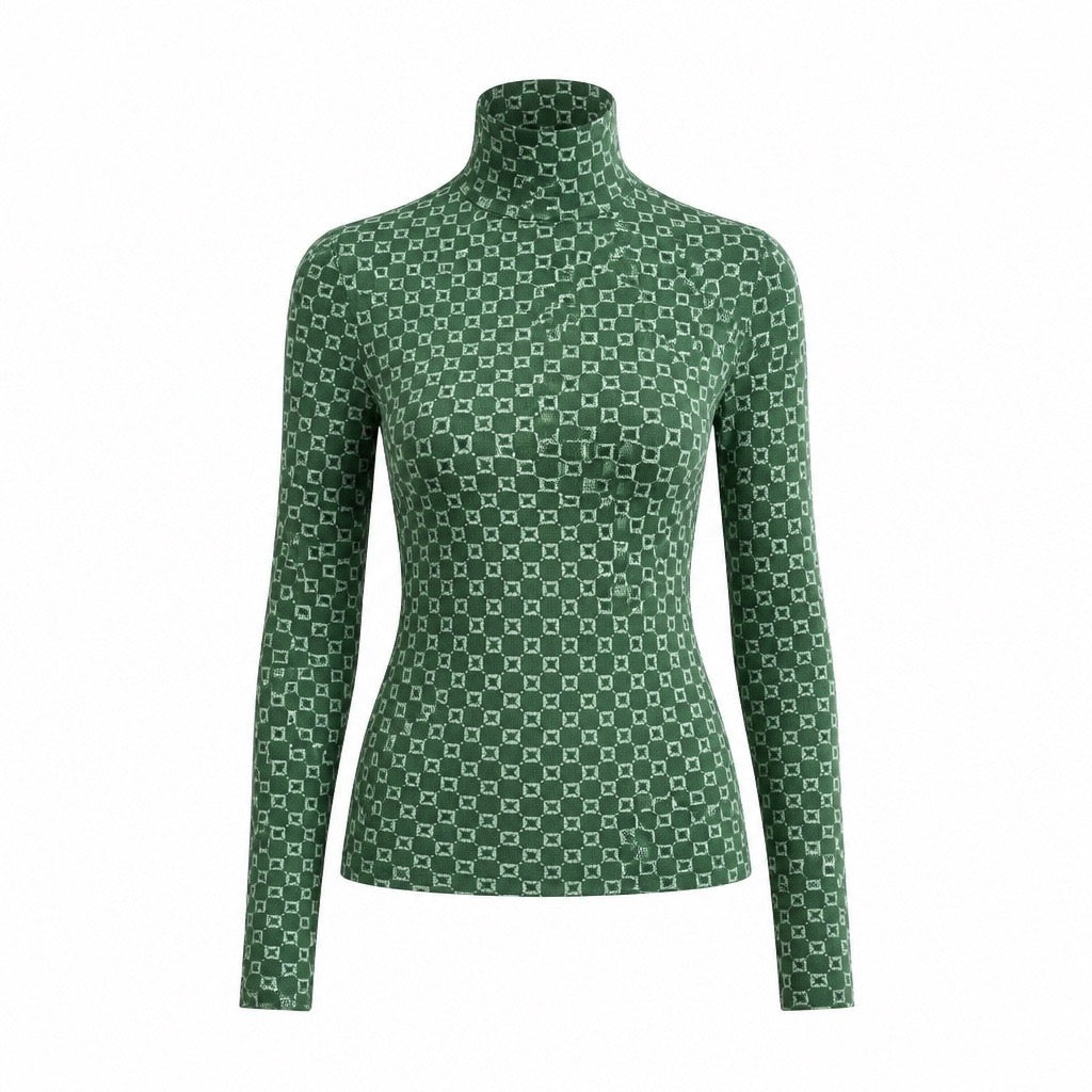 Green Monogram Jacquard Turtleneck Knit Sweater