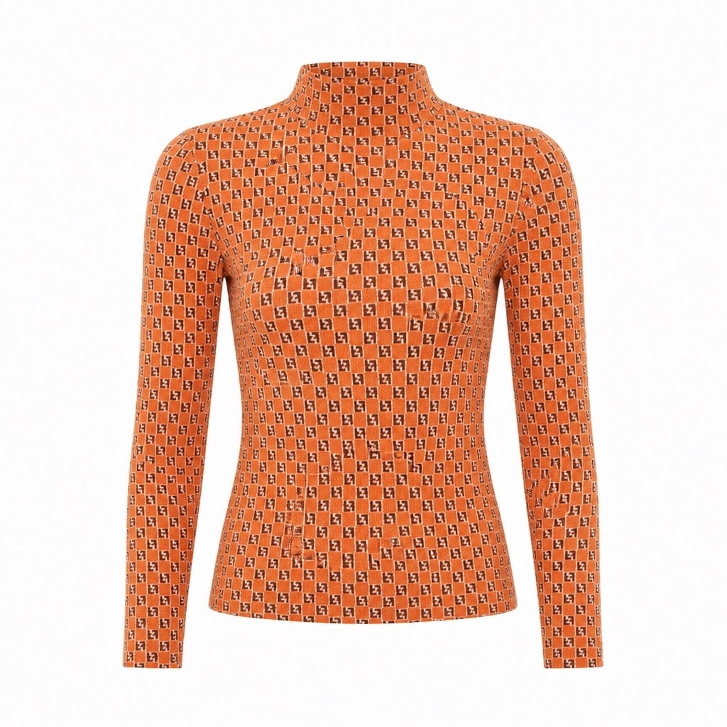 Orange Monogram Jacquard Turtleneck Knit Sweater