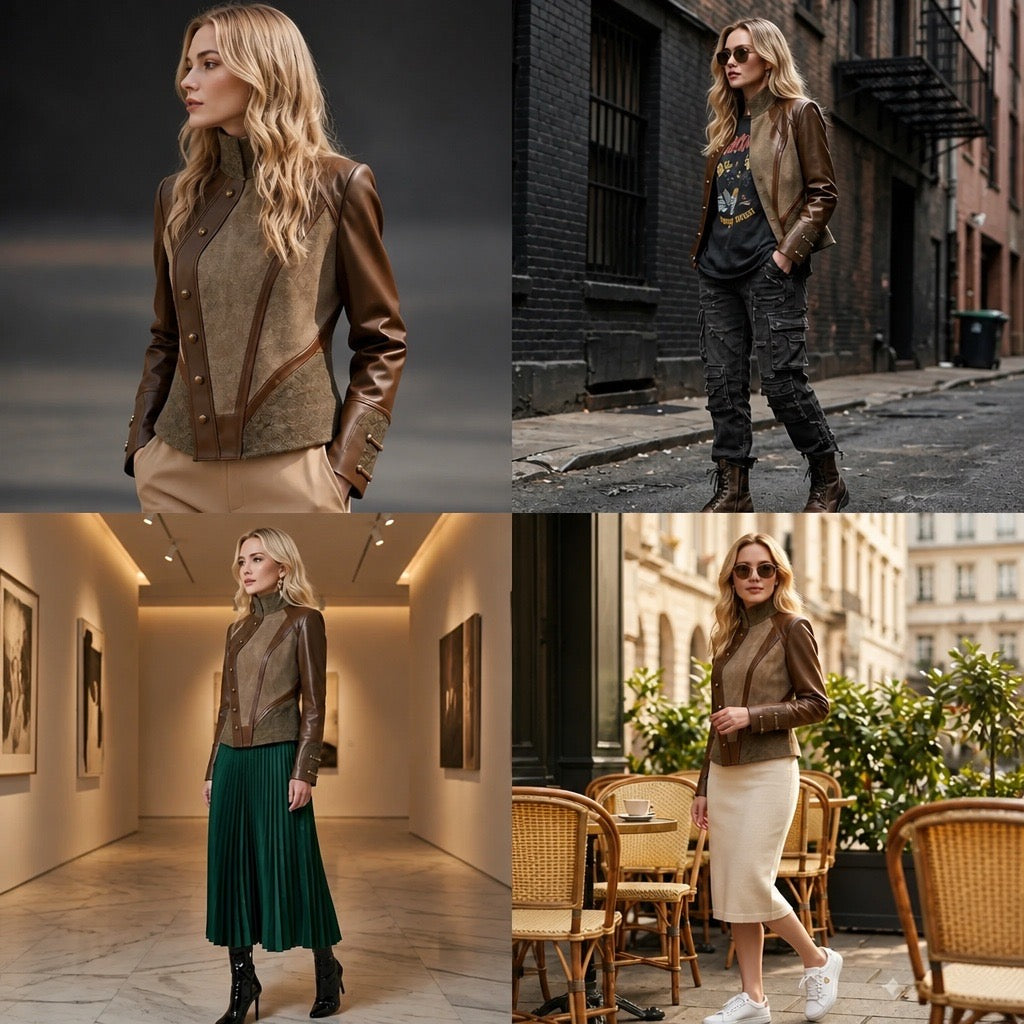 Olive & Brown Equestrian Mixed-Media Jacket