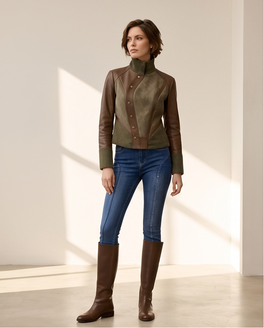 Olive & Brown Equestrian Mixed-Media Jacket