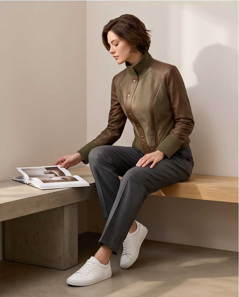 Olive & Brown Equestrian Mixed-Media Jacket