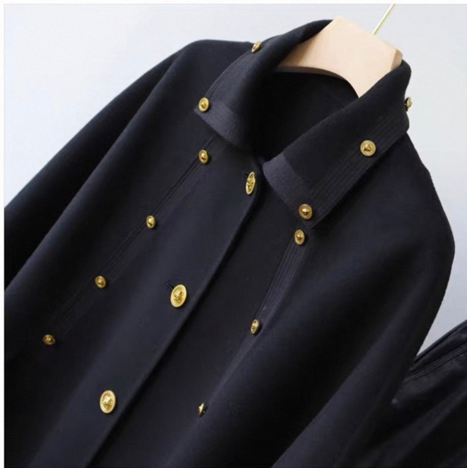 Navy Military Cape Coat with Gold Buttons