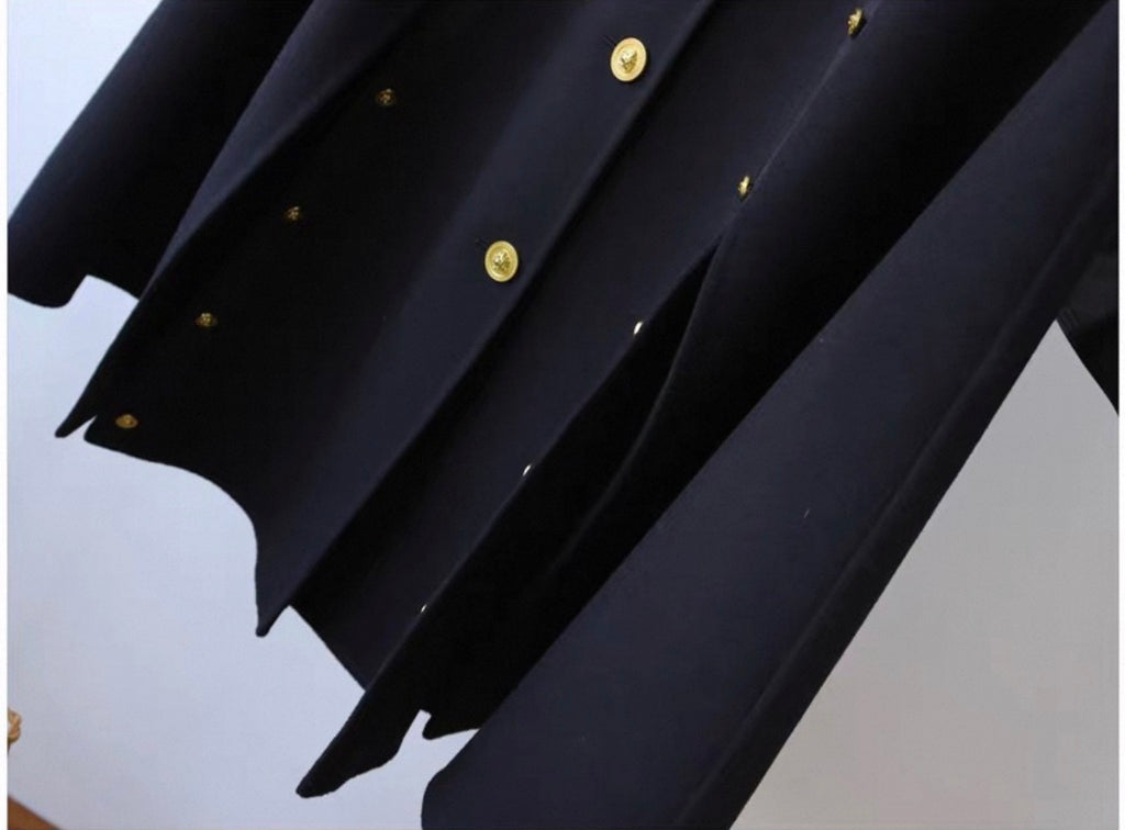 Navy Military Cape Coat with Gold Buttons