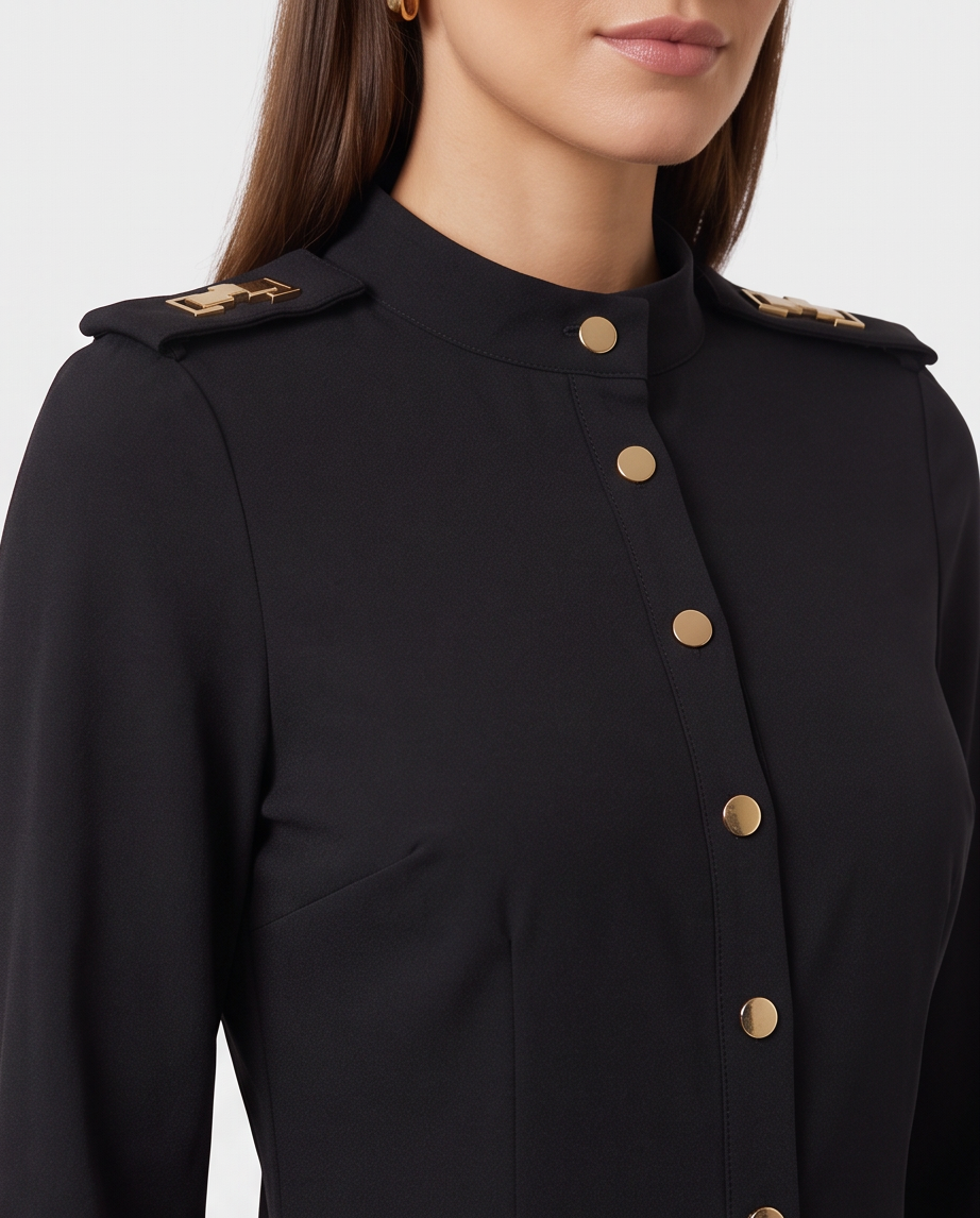 Black Military Epaulette Button-Down Bodysuit