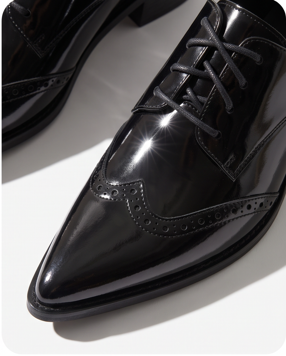 Black Brogue Oxford Lace-Up Block Heel