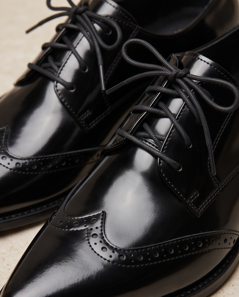 Black Brogue Oxford Lace-Up Block Heel