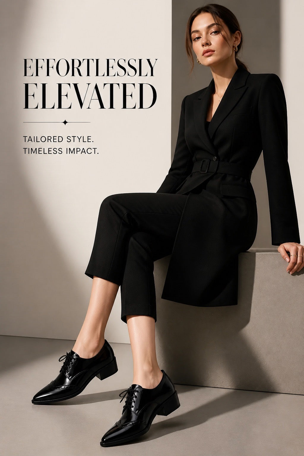 Black Brogue Oxford Lace-Up Block Heel