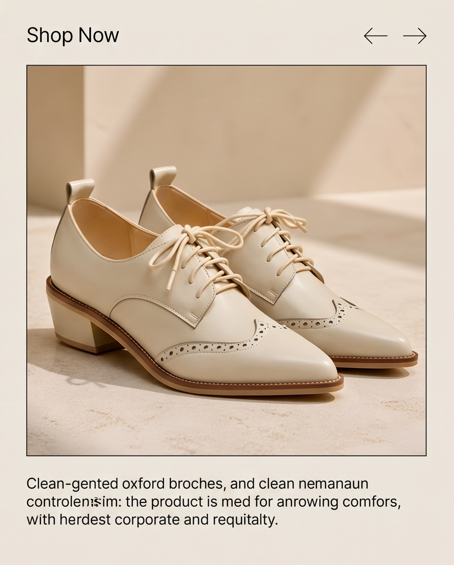 Cream Brogue Oxford Lace-Up Block Heel