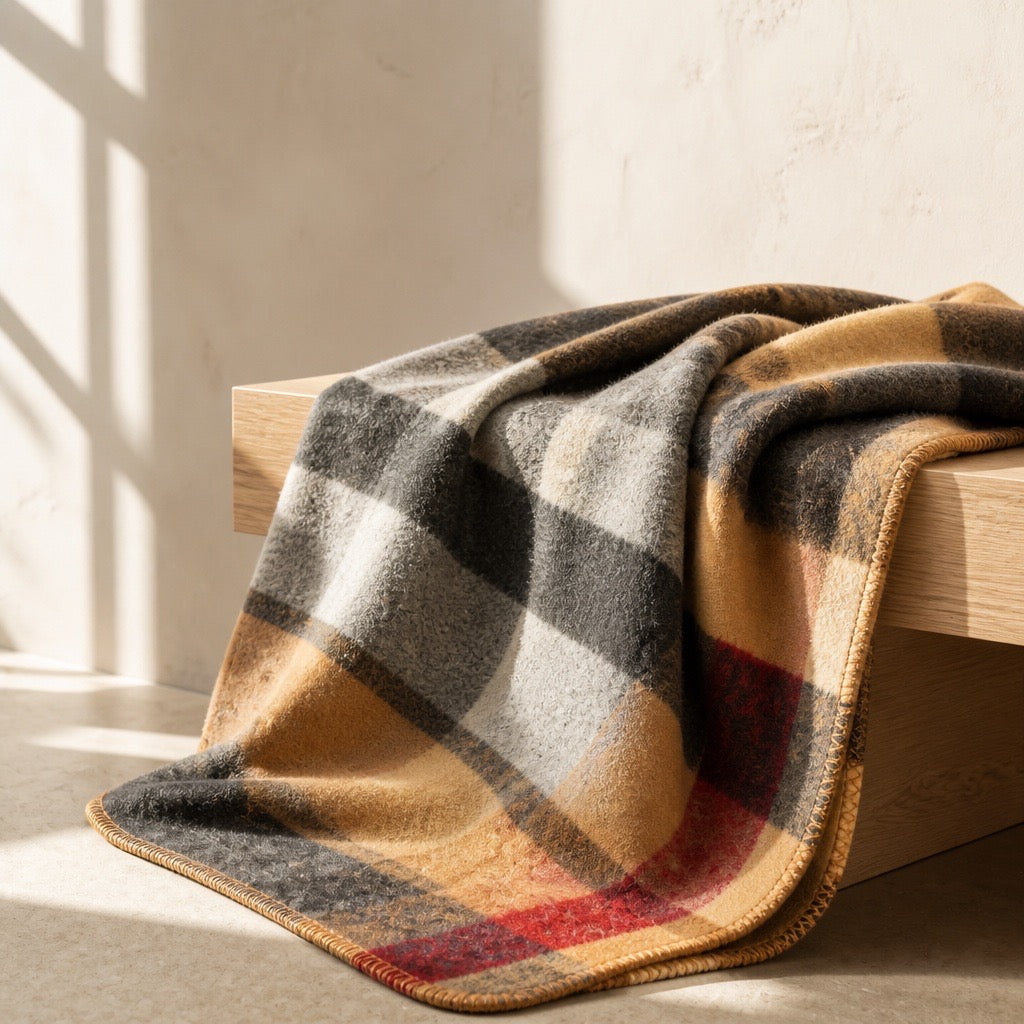 Reversible Camel Heritage Check Cape Wrap