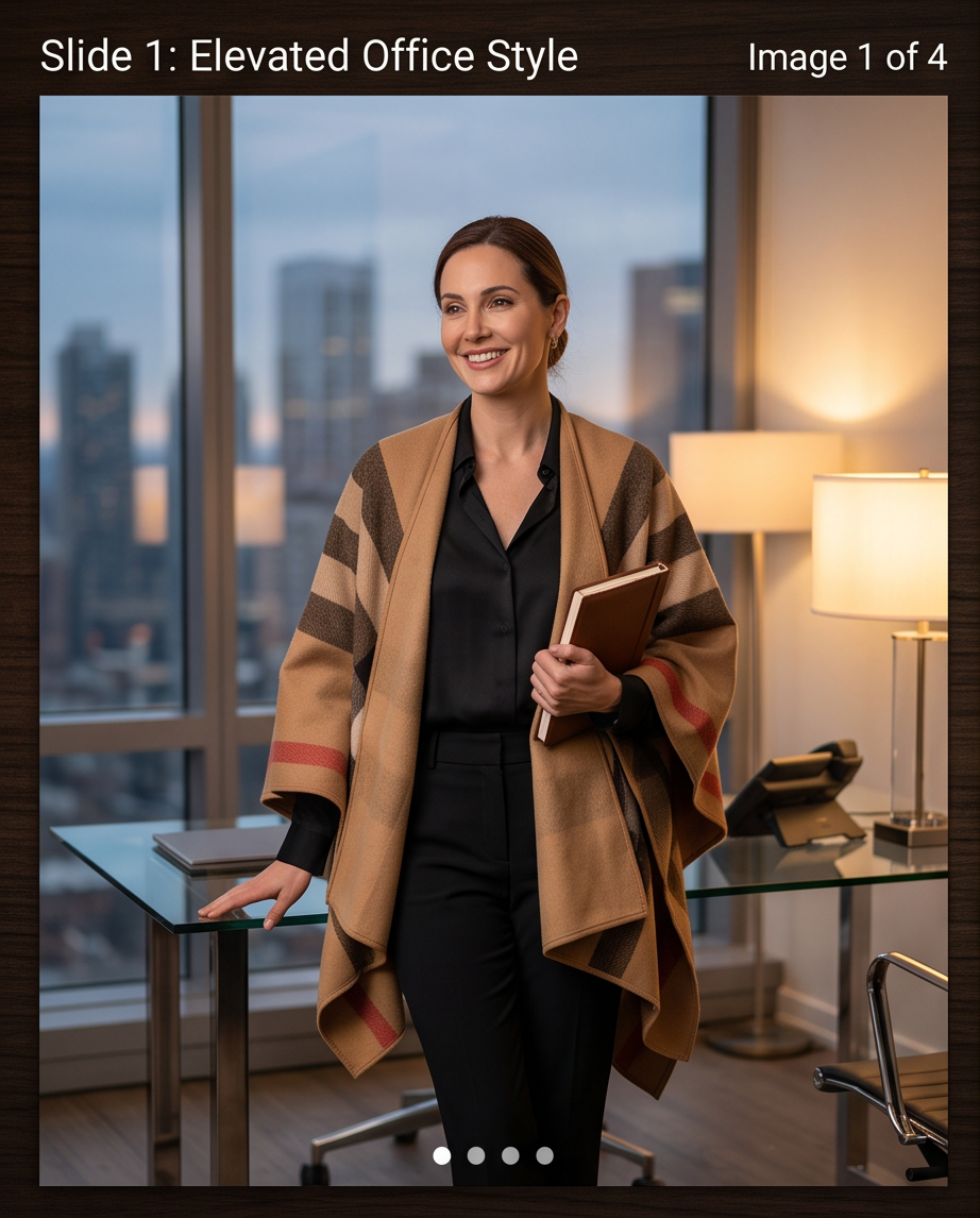 Reversible Camel Heritage Check Cape Wrap
