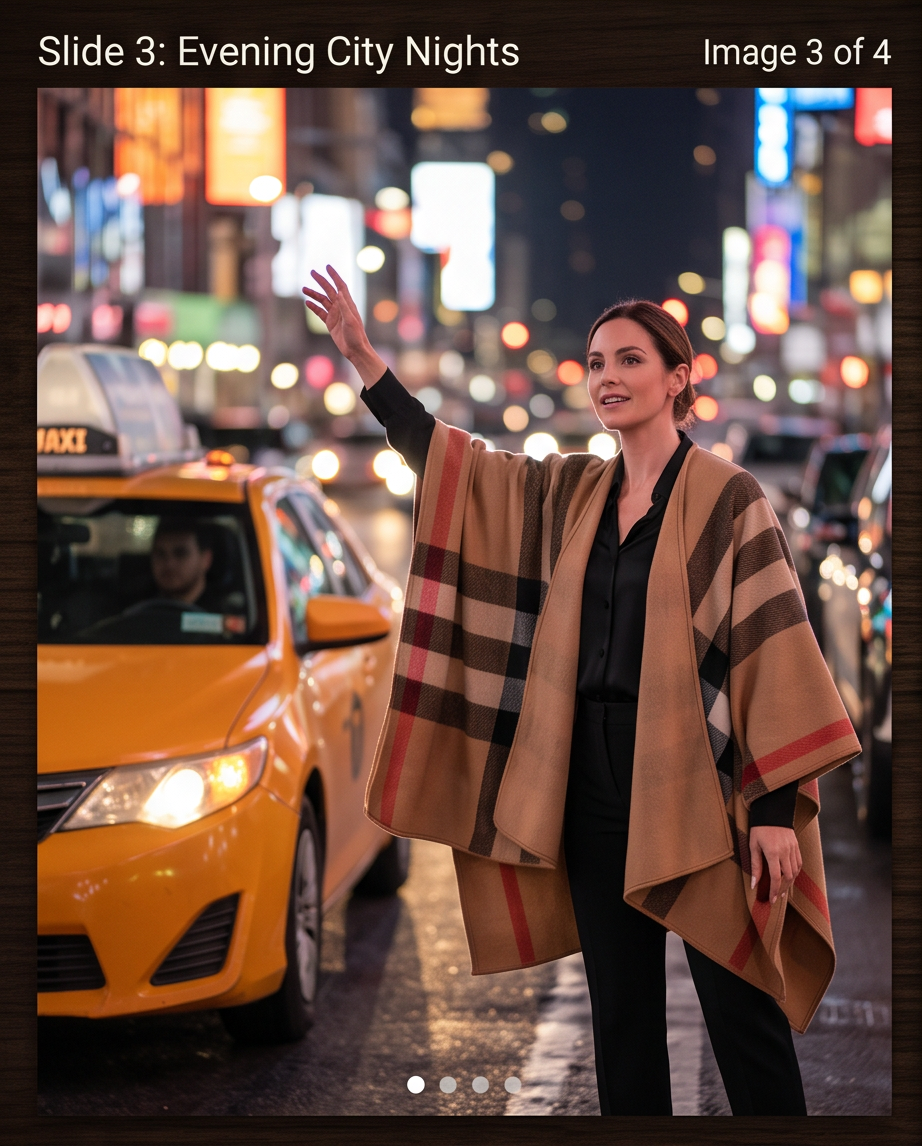 Reversible Camel Heritage Check Cape Wrap