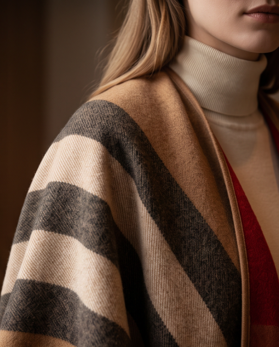 Reversible Camel Heritage Check Cape Wrap