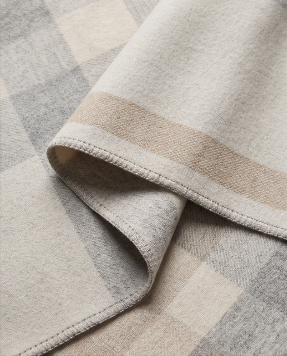 Reversible Camel & Blue Stripe Check Poncho Cape