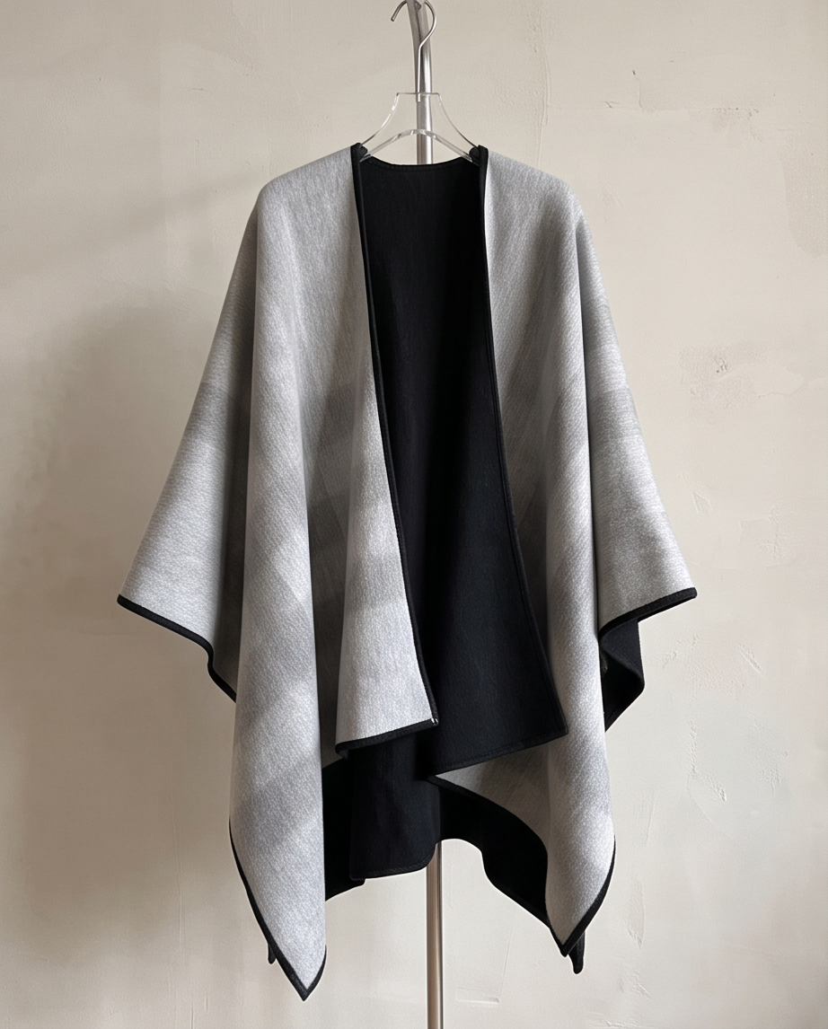 Reversible Grey & Black Poncho Cape