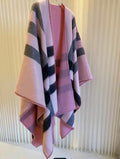 Reversible Pink & Navy Check Poncho Cape