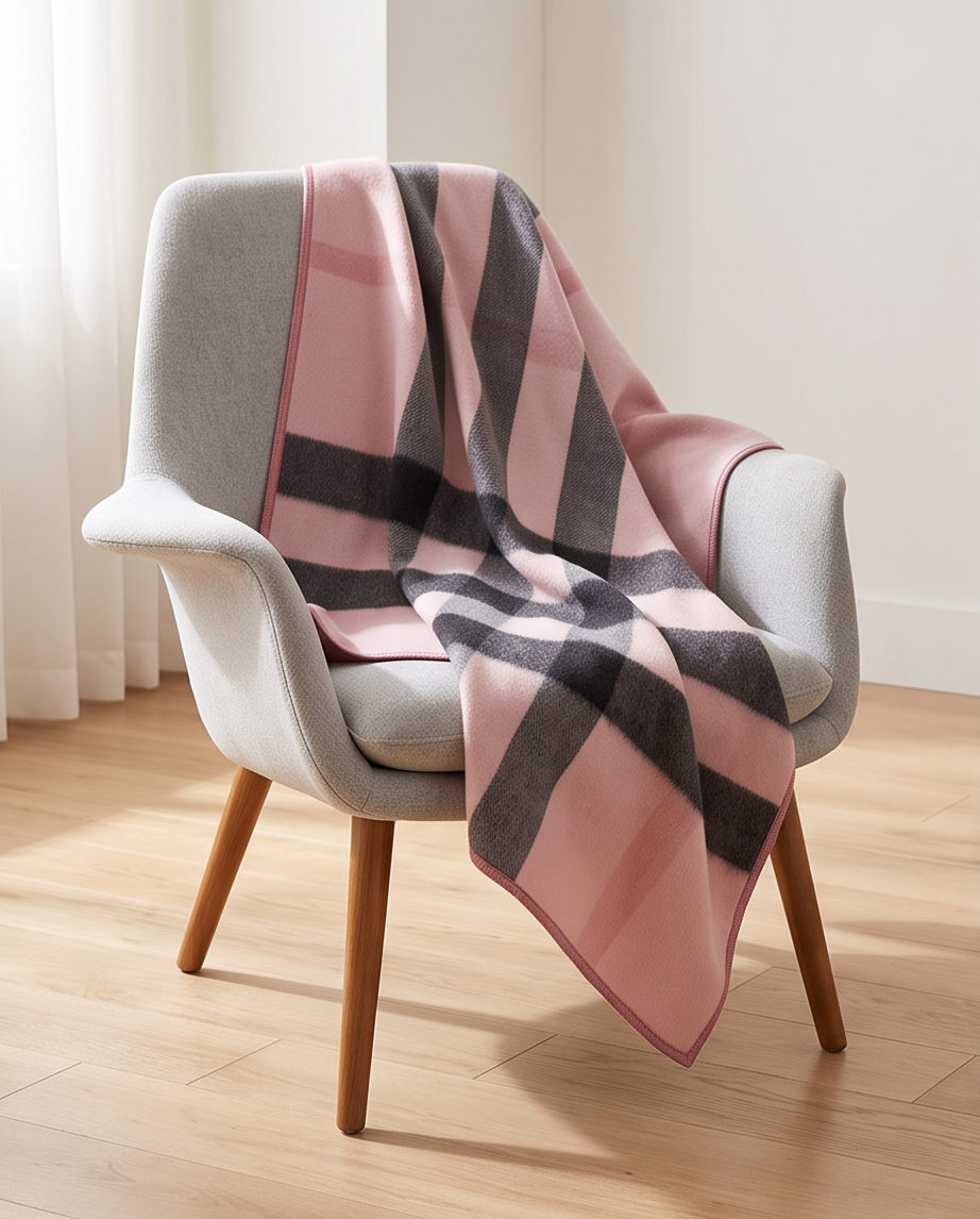 Reversible Pink & Navy Check Poncho Cape