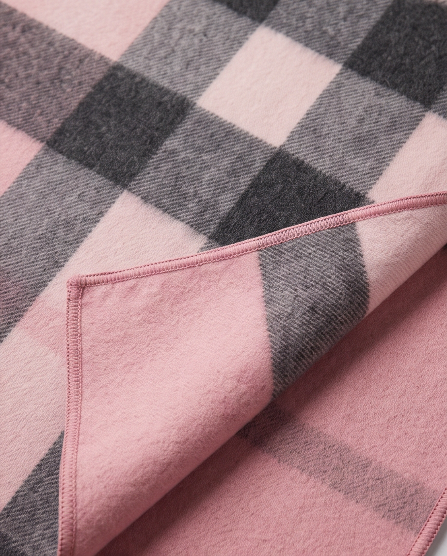 Reversible Pink & Navy Check Poncho Cape