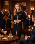 Black Gold-Trim Knit Midi Dress