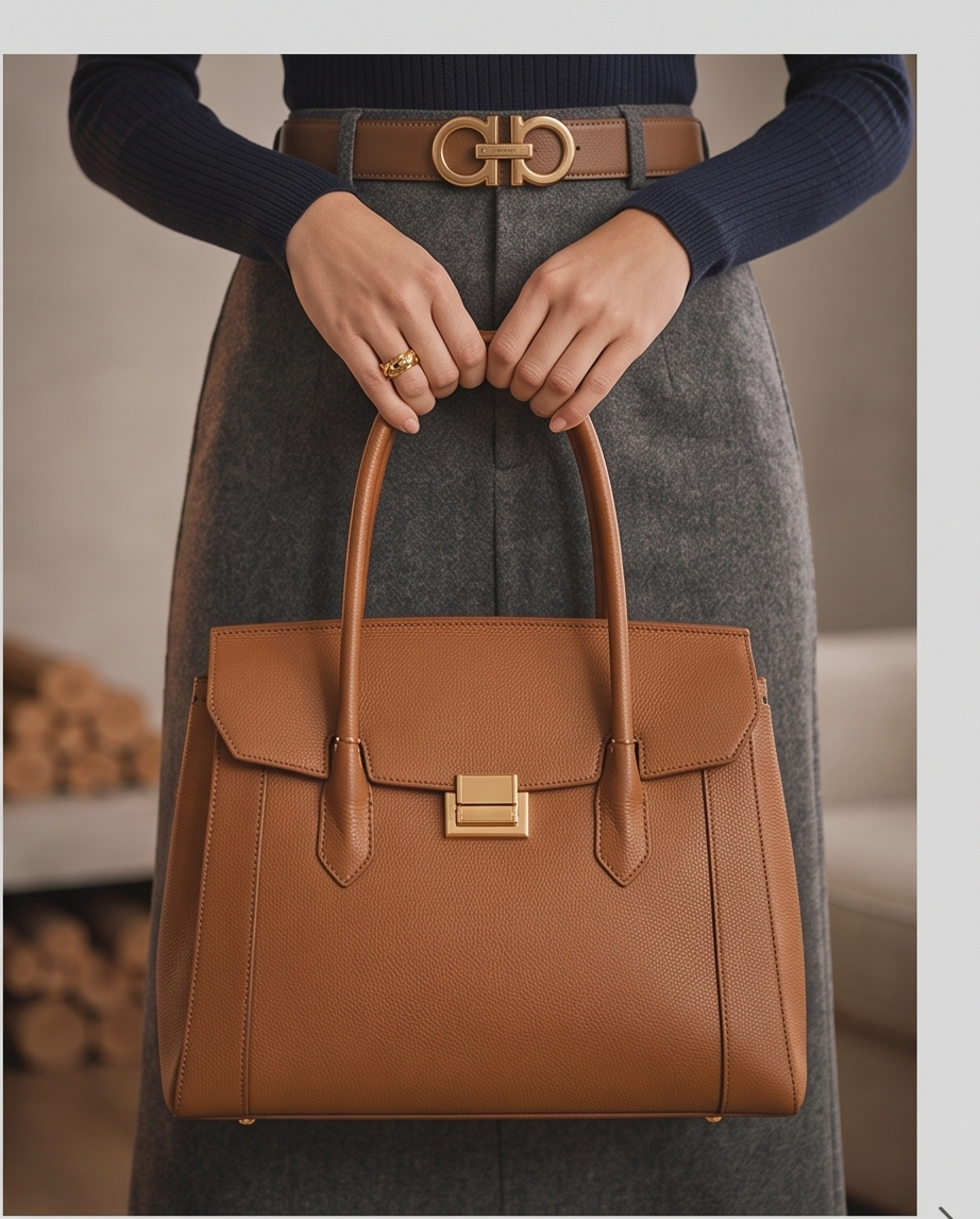 Structured Tan Work Tote Bag