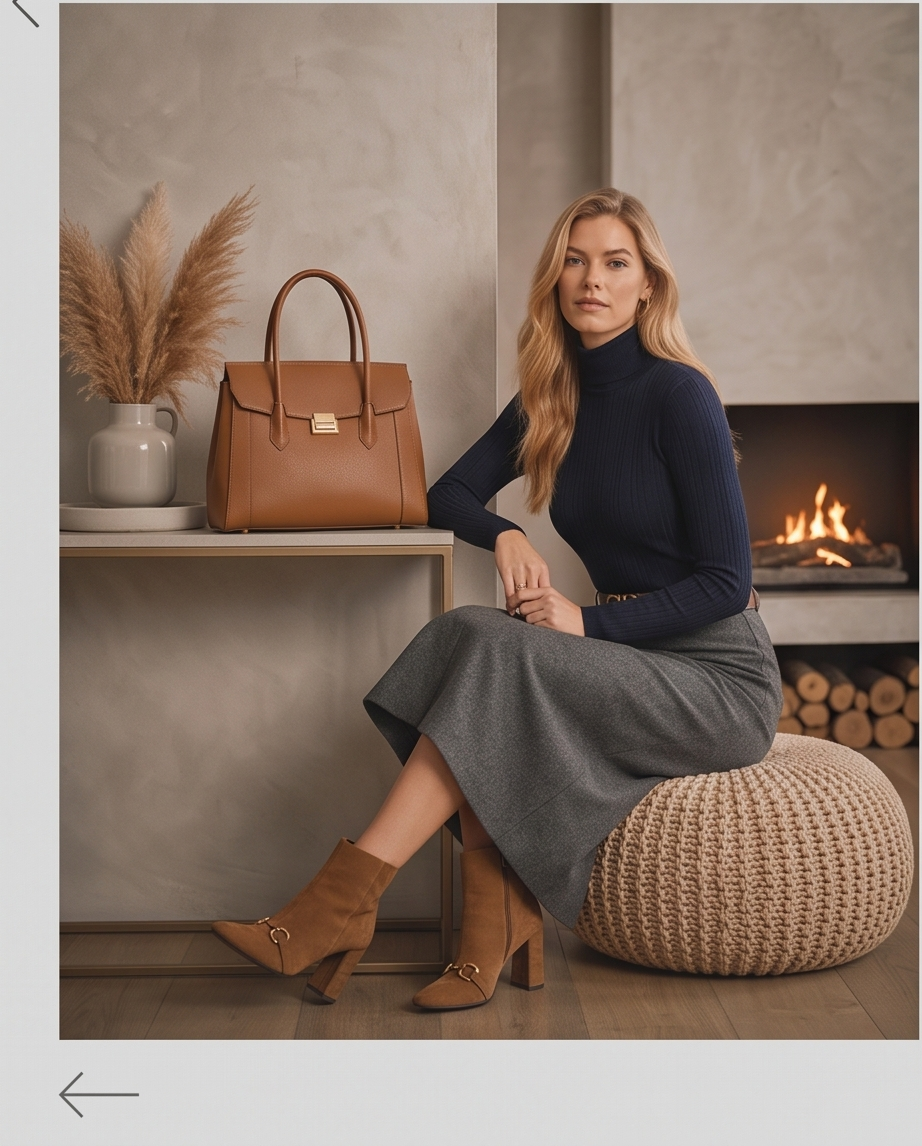 Grey Wool-Blend Midi Skirt