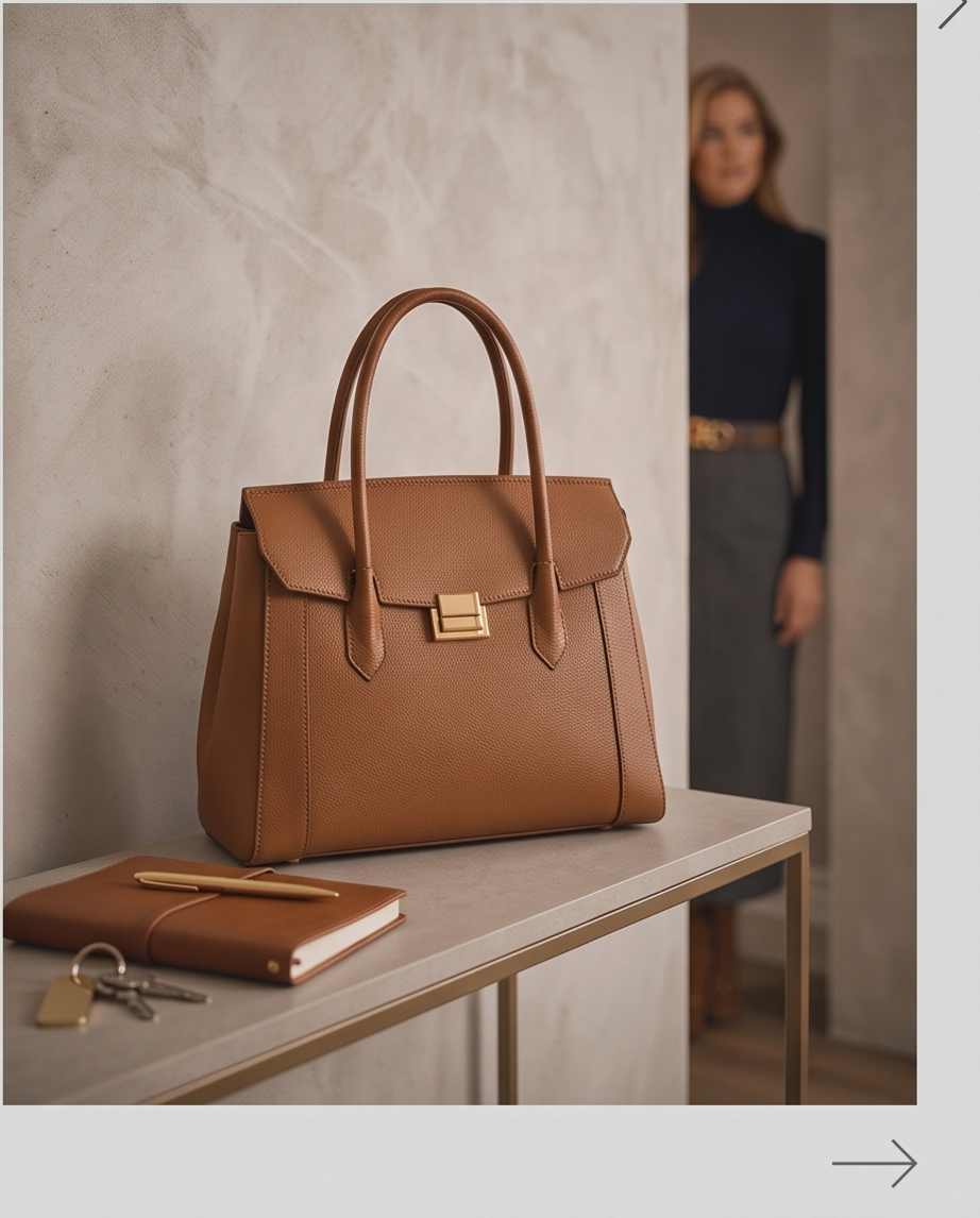 Structured Tan Work Tote Bag