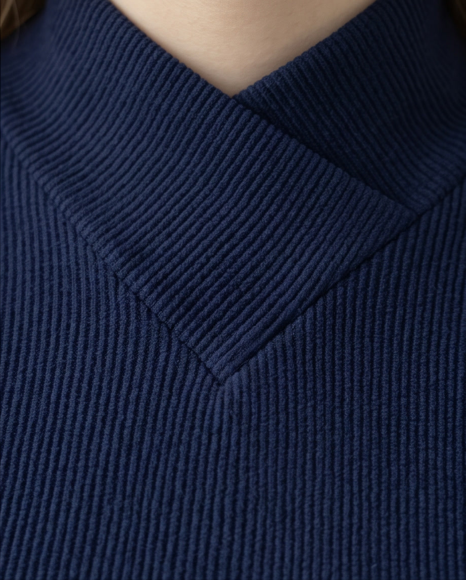 Navy Ribbed Knit Turtleneck Top