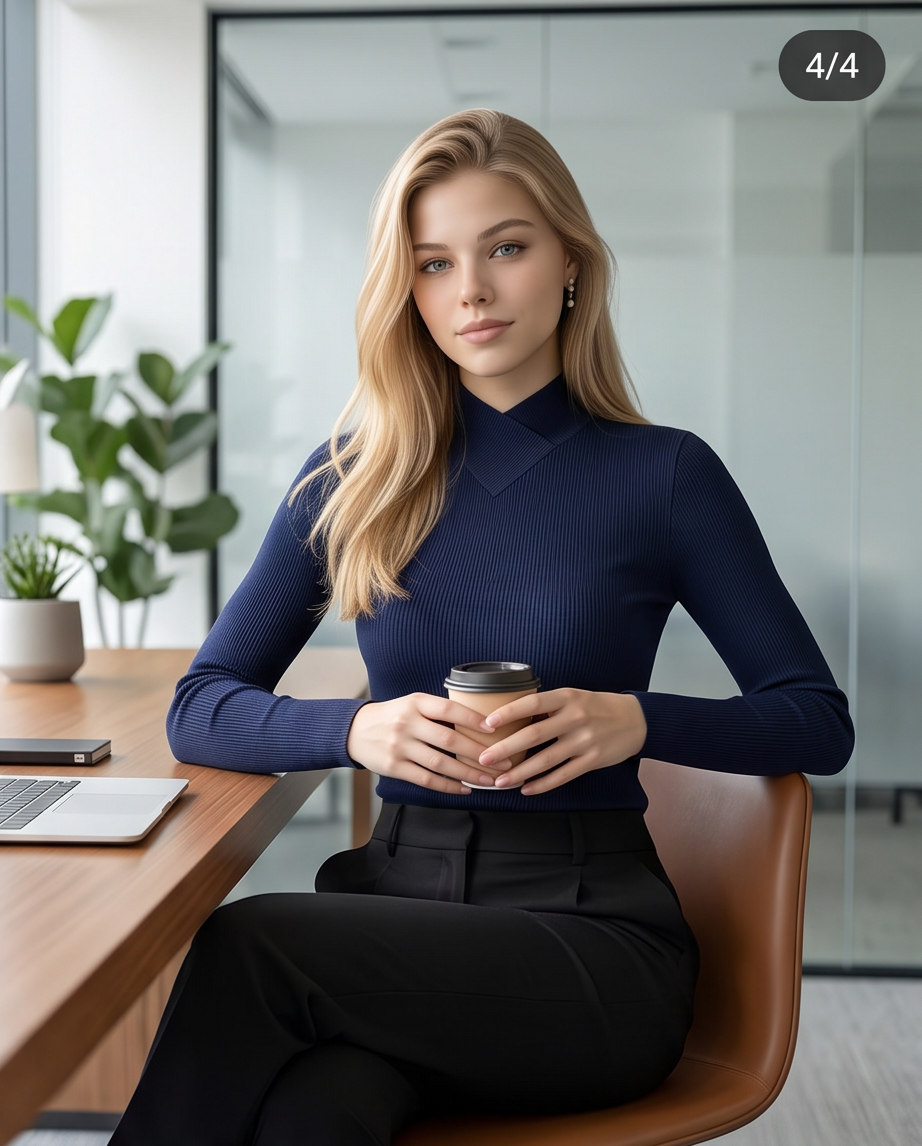 Navy Ribbed Knit Turtleneck Top