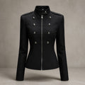 Black Military-Style Fitted Jacket - front view