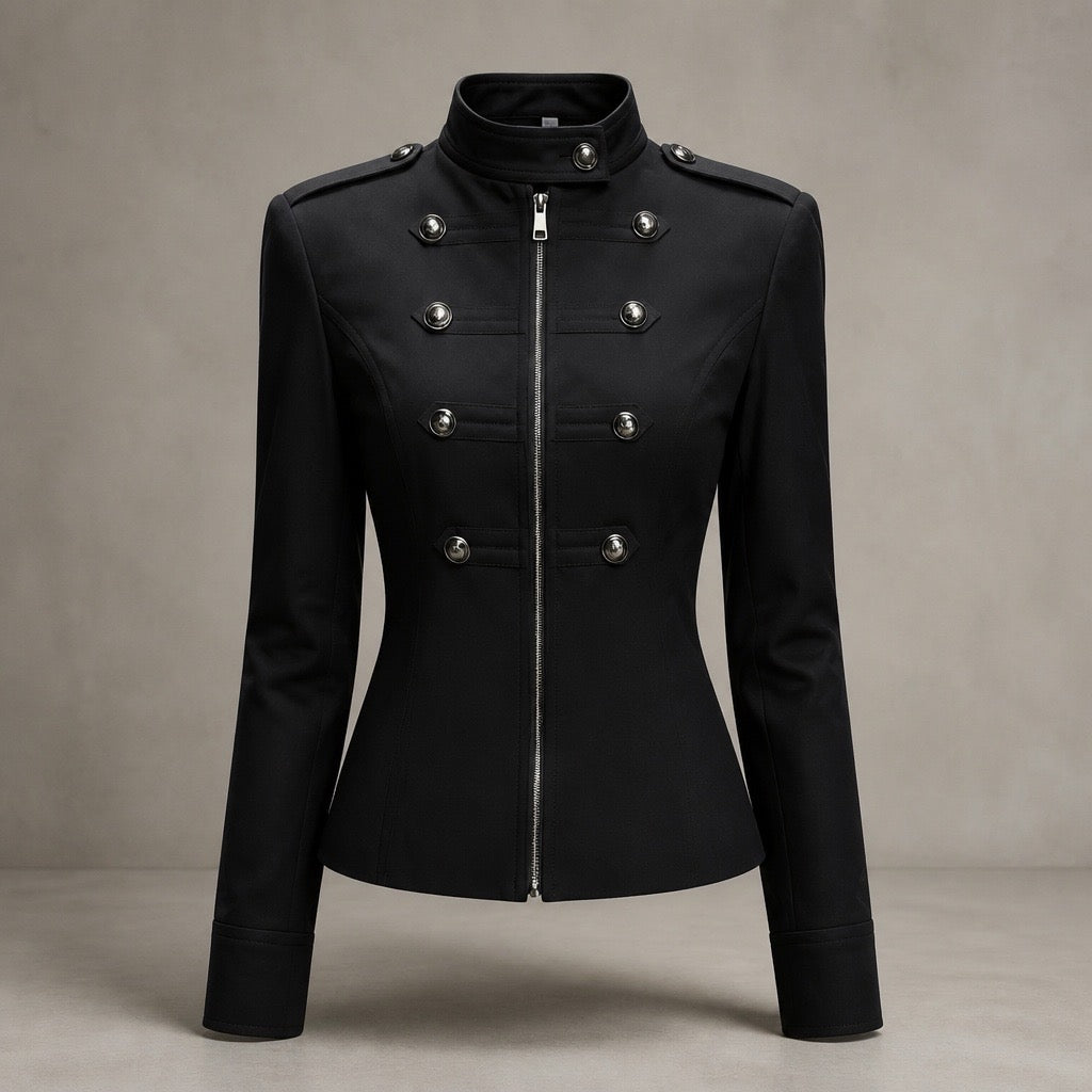 Black Military-Style Fitted Jacket - front view