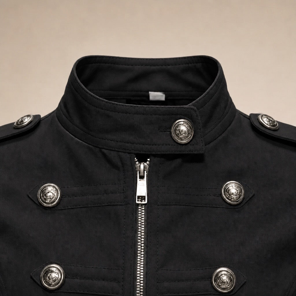 Black Military-Style Fitted Jacket - sleeve detail