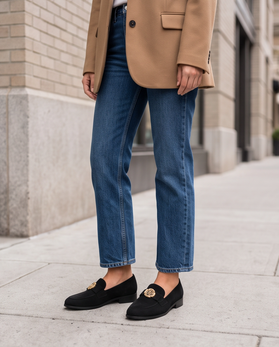 Black Suede Gold Medallion Loafers