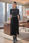 Charcoal Ribbed Short-Sleeve Top