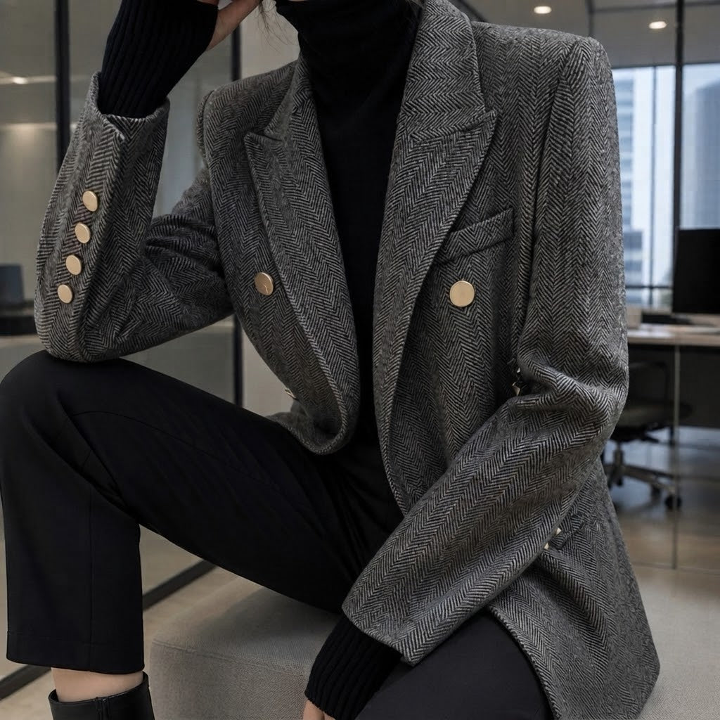 Grey Herringbone Blazer - lifestyle shot