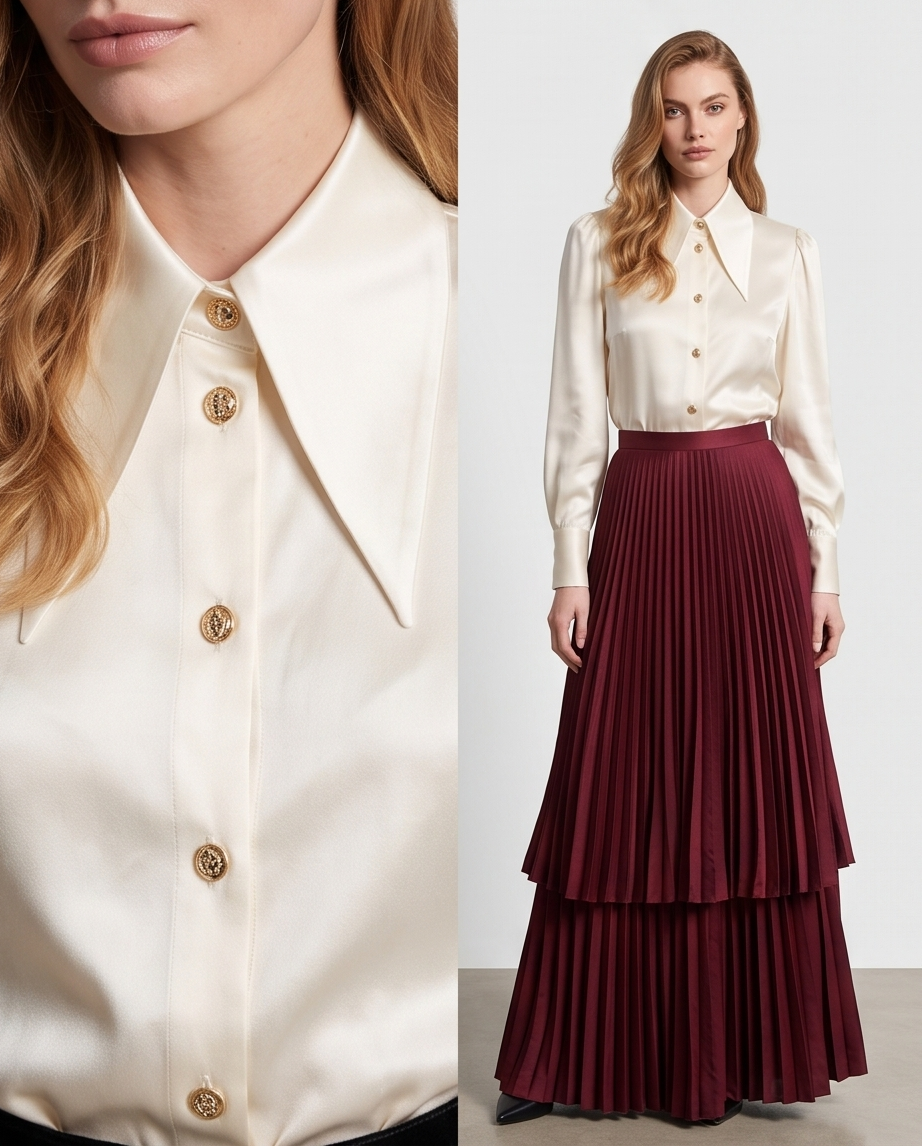 Cream Mulberry Silk Blazer Collar Blouse