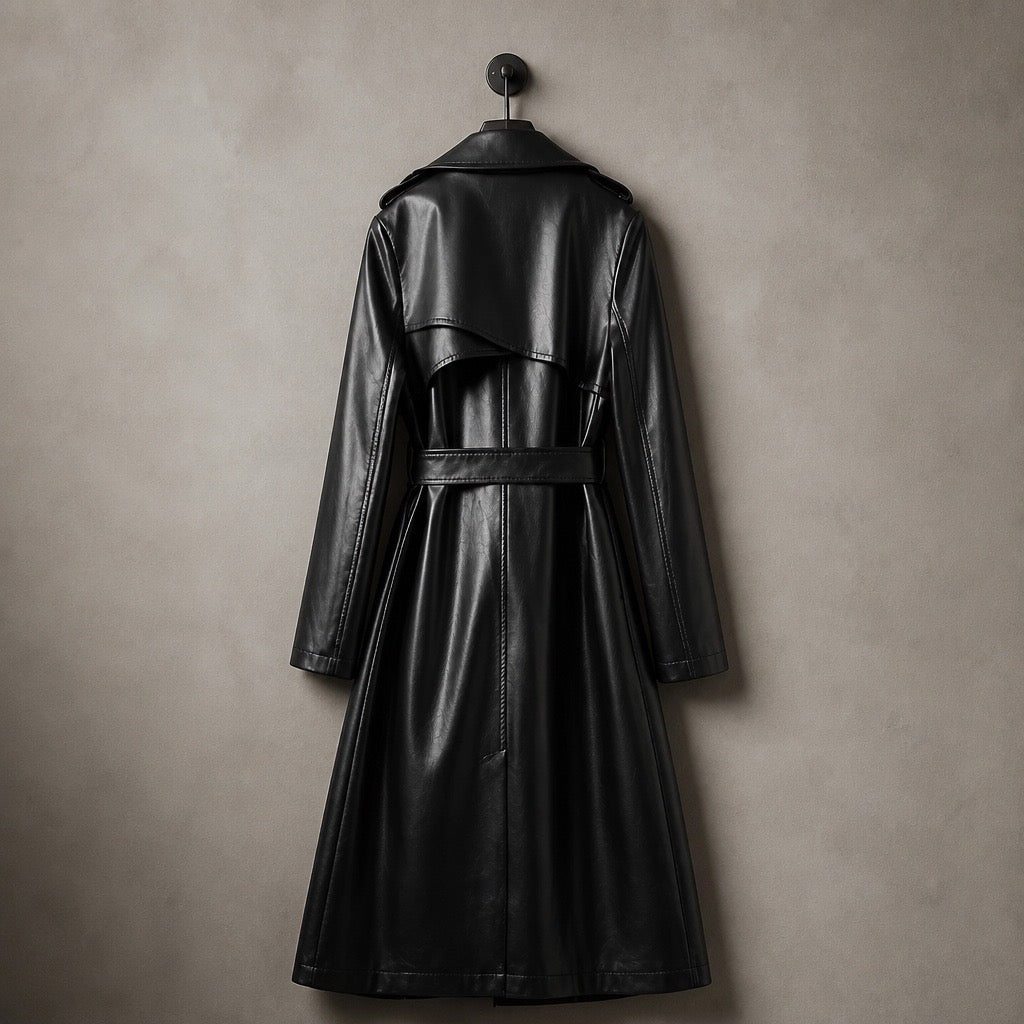Mid-Length Fur Collar Sheepskin Leather Trench Coat