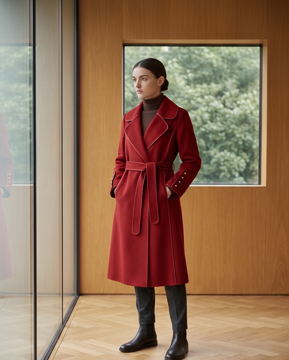 Virgin Wool Belted Midi Coat
