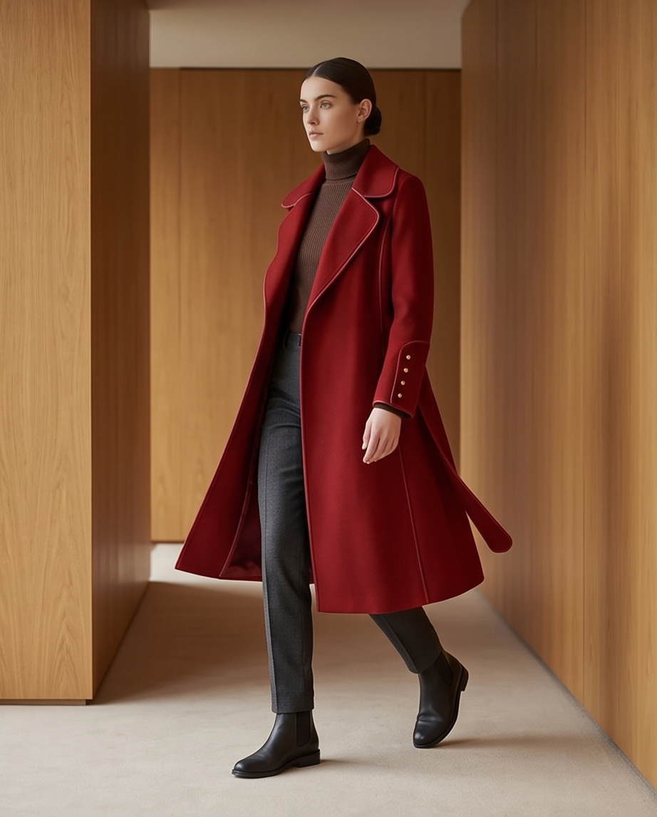 Virgin Wool Belted Midi Coat