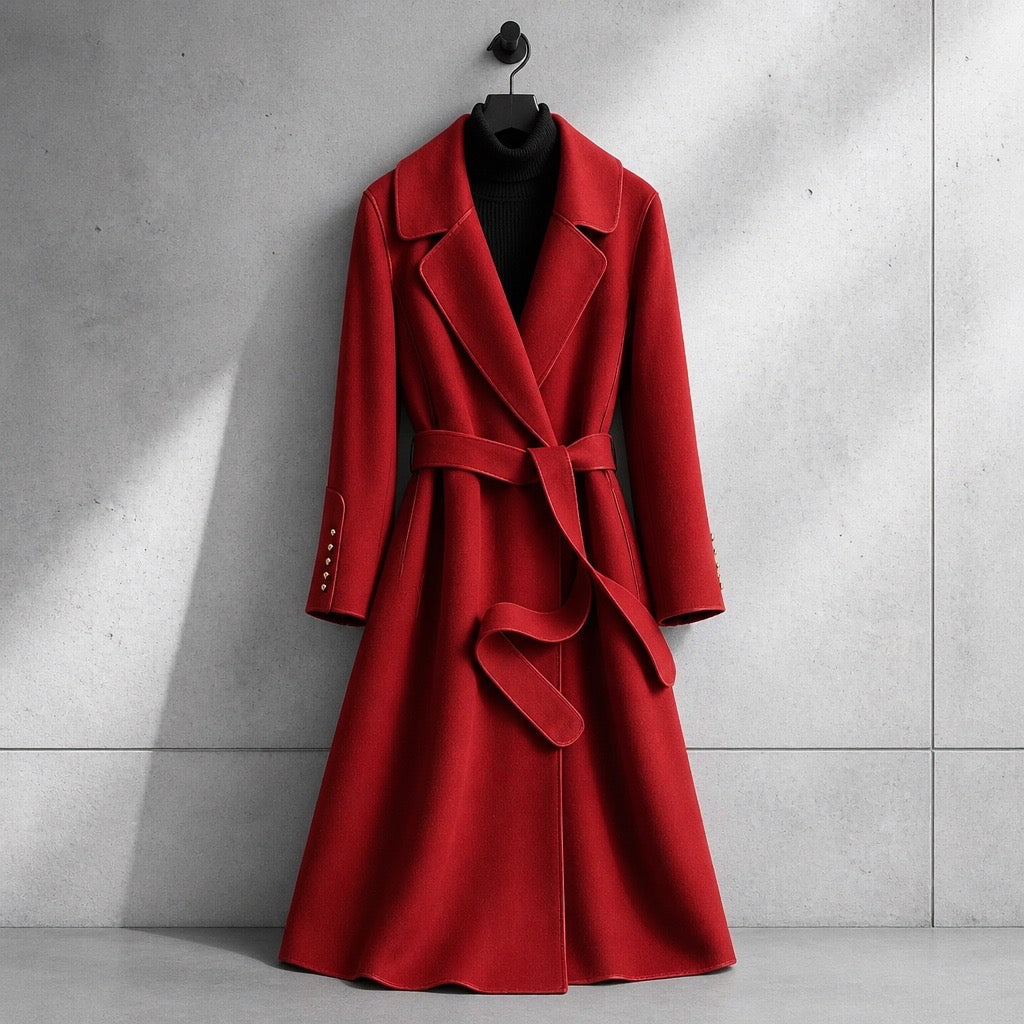 Virgin Wool Belted Midi Coat