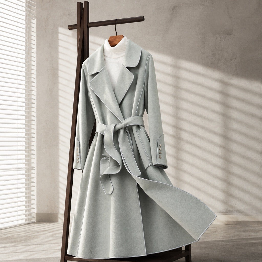 Virgin Wool Belted Midi Coat