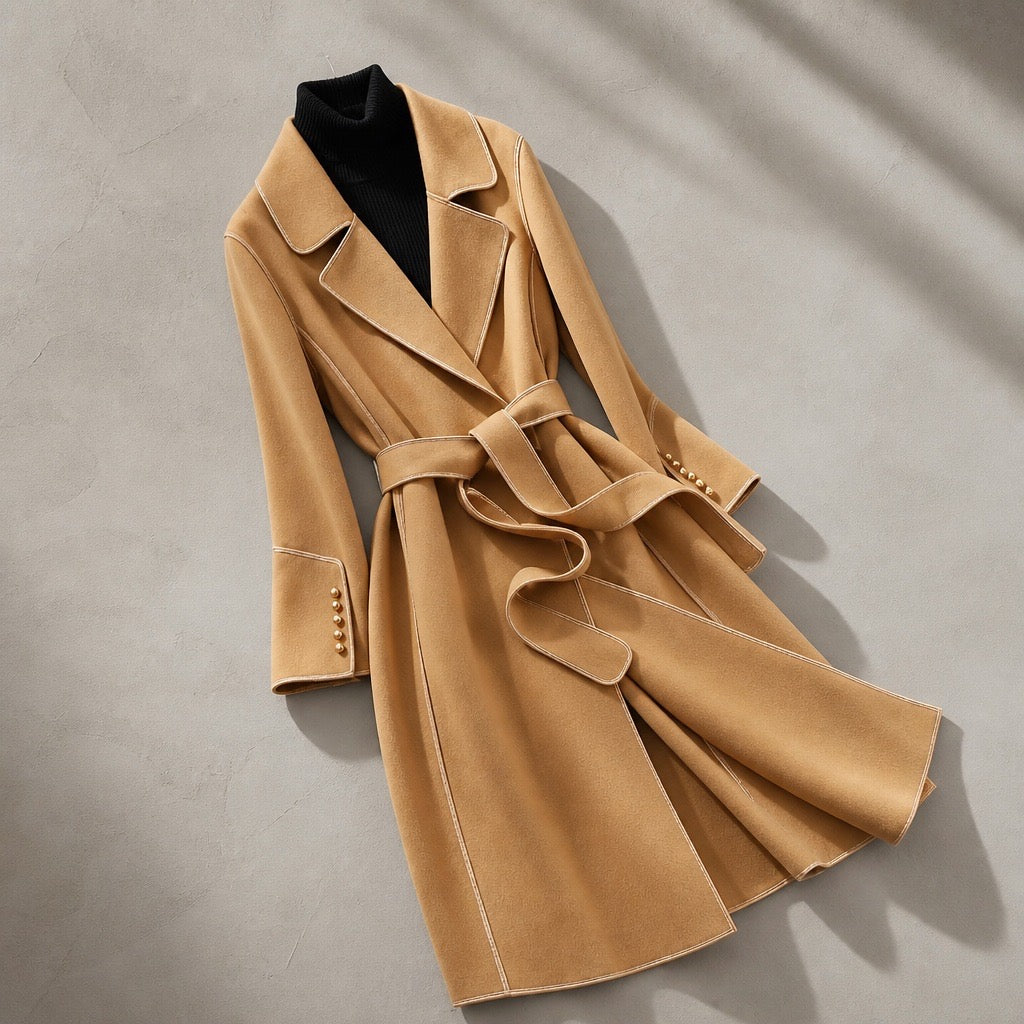 Virgin Wool Belted Midi Coat