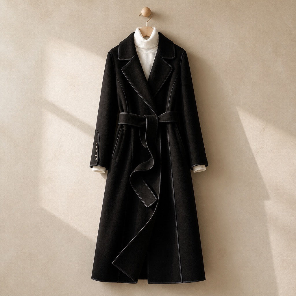 Virgin Wool Belted Midi Coat