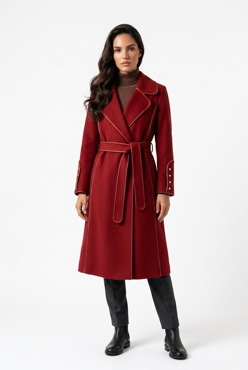 Virgin Wool Belted Midi Coat