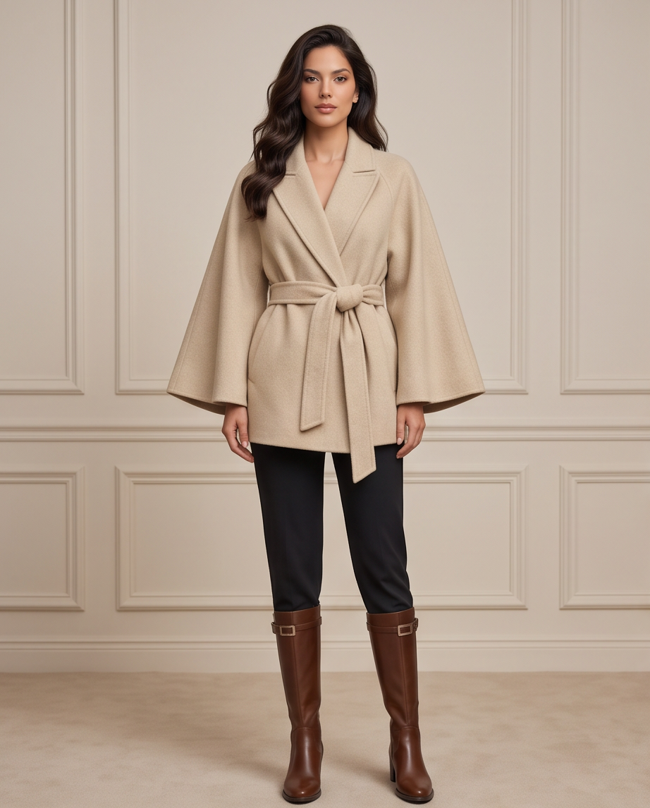 Wool Lapel Cape Poncho