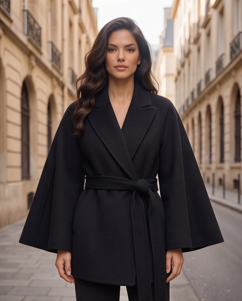 Wool Lapel Cape Poncho
