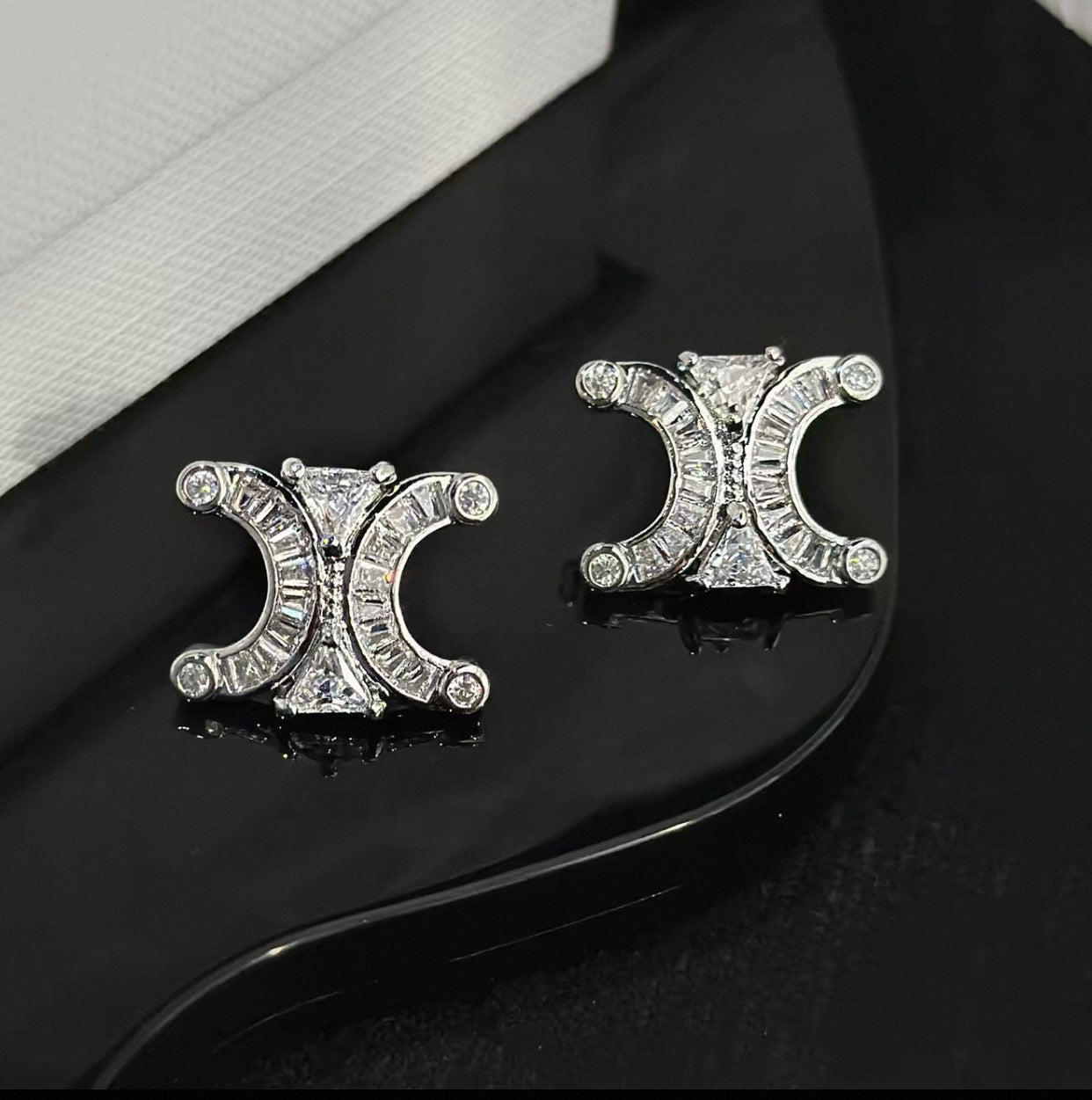 Silver Arc Crystal Stud Earrings