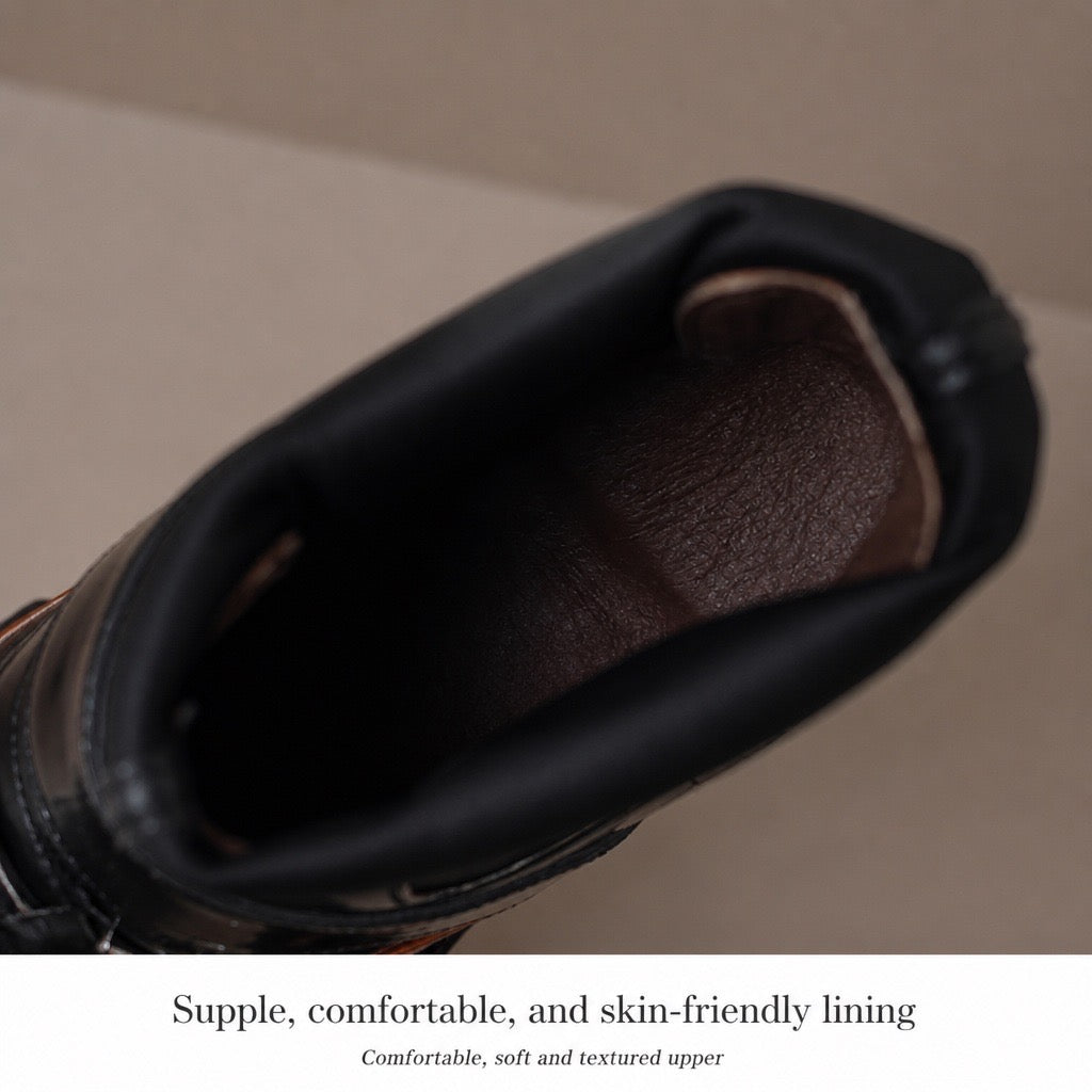 Square Toe Buckle Sock Ankle Boot