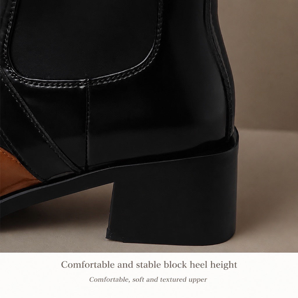 Square Toe Buckle Sock Ankle Boot